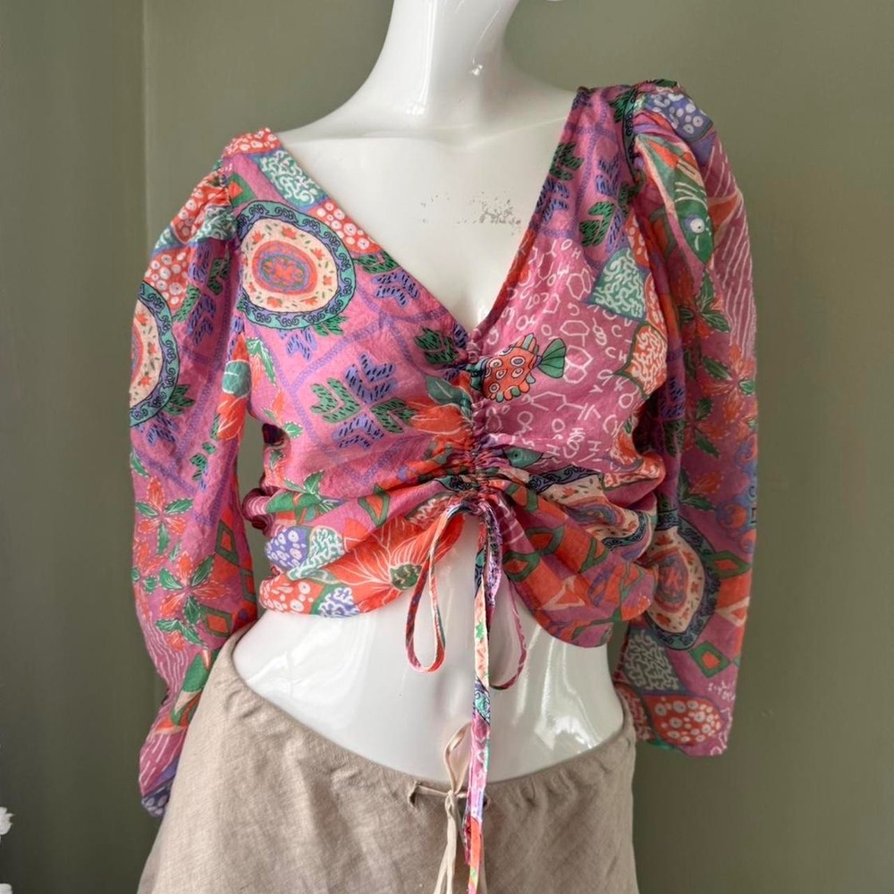 Boho Patchwork‎ Tie-Front Top
